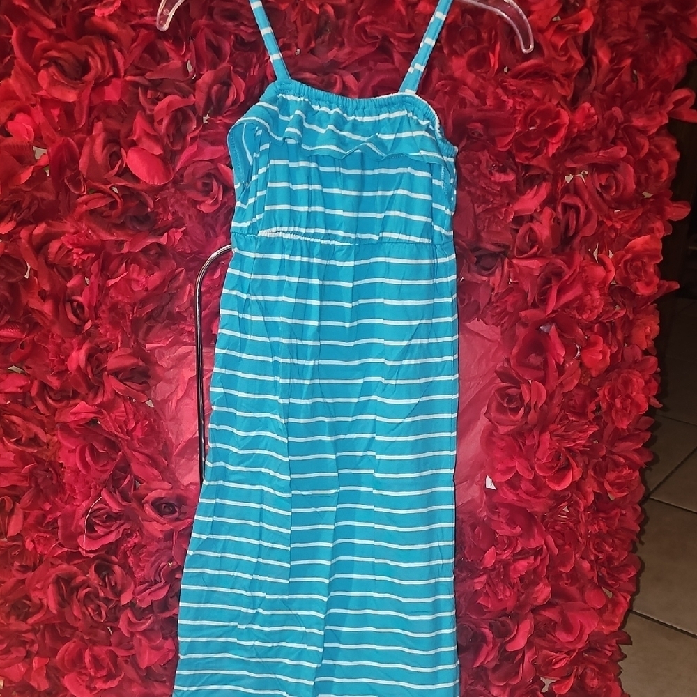 Place Turquoise and White Striped Maxi Sundress Size 7/8 LIKE NEW